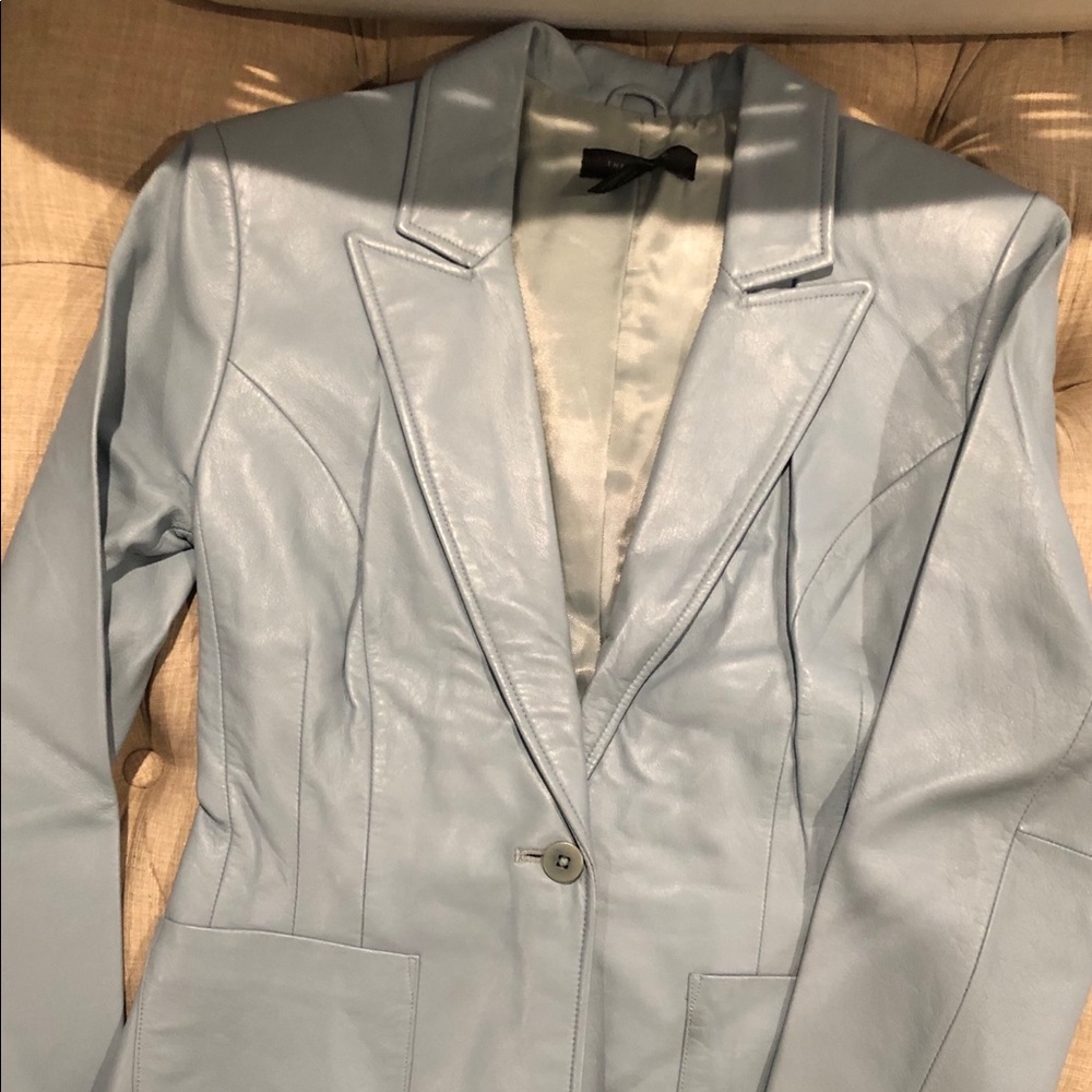 Baby Blue Real Leather Blazer